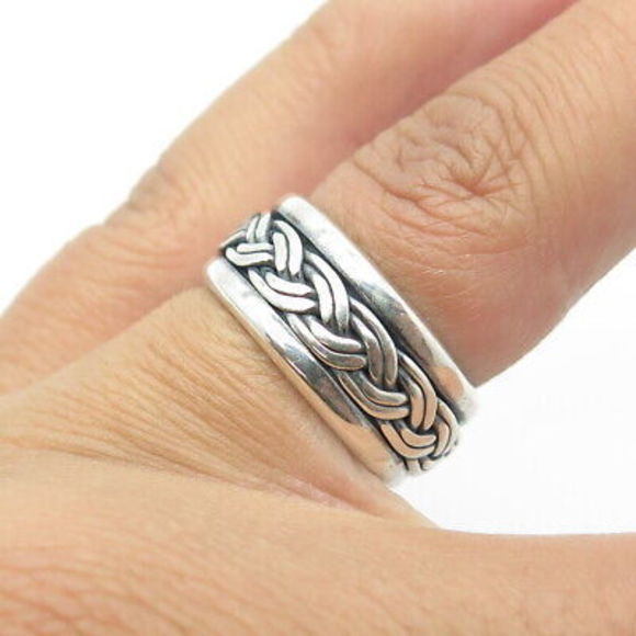 925 Sterling Silver Vintage Mexico Woven Rotating Band Oxidized Ring Size 6.25 - Picture 2 of 9